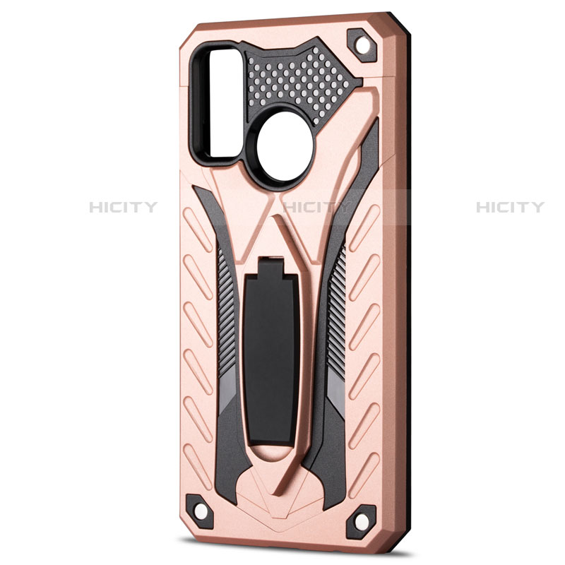 Custodia Silicone e Plastica Opaca Cover con Supporto R01 per Huawei P Smart (2020) Oro Rosa