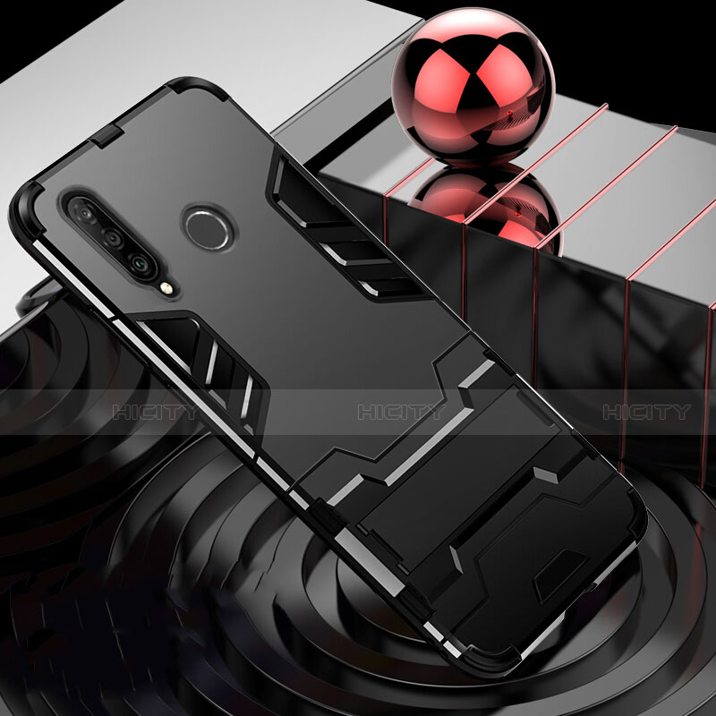 Custodia Silicone e Plastica Opaca Cover con Supporto R01 per Huawei P30 Lite XL Nero