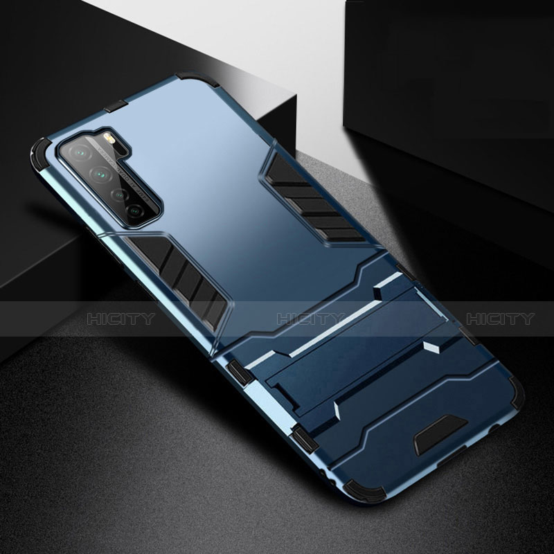 Custodia Silicone e Plastica Opaca Cover con Supporto R01 per Huawei P40 Lite 5G Blu