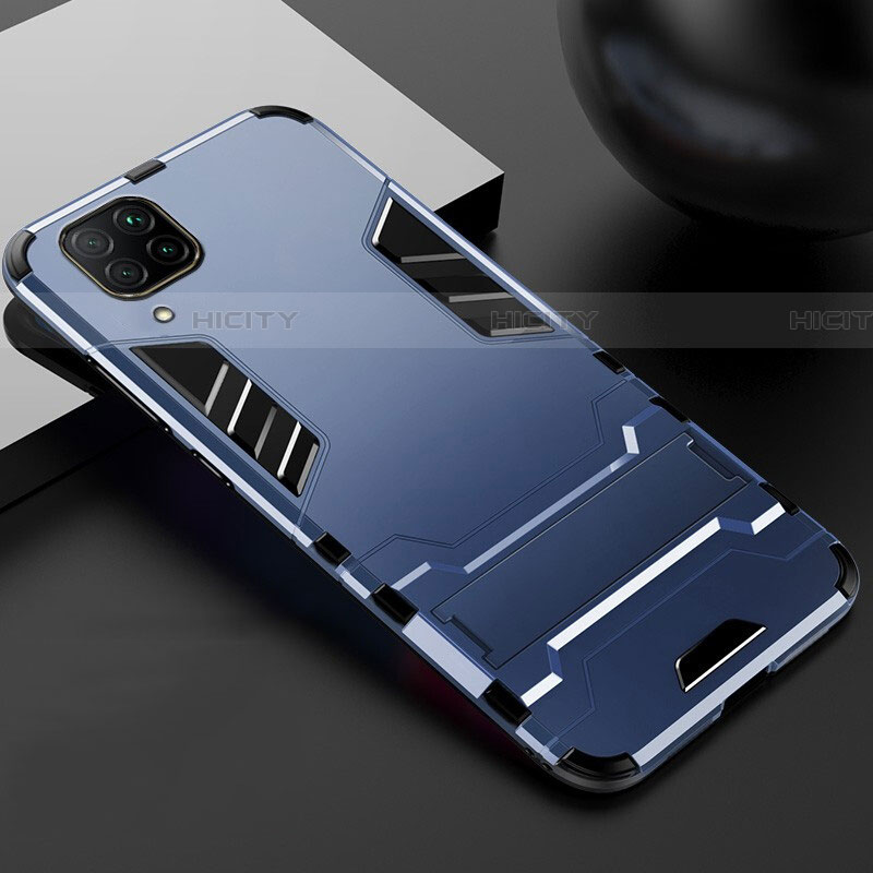 Custodia Silicone e Plastica Opaca Cover con Supporto R01 per Huawei P40 Lite Blu