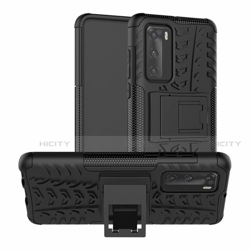 Custodia Silicone e Plastica Opaca Cover con Supporto R01 per Huawei P40 Nero