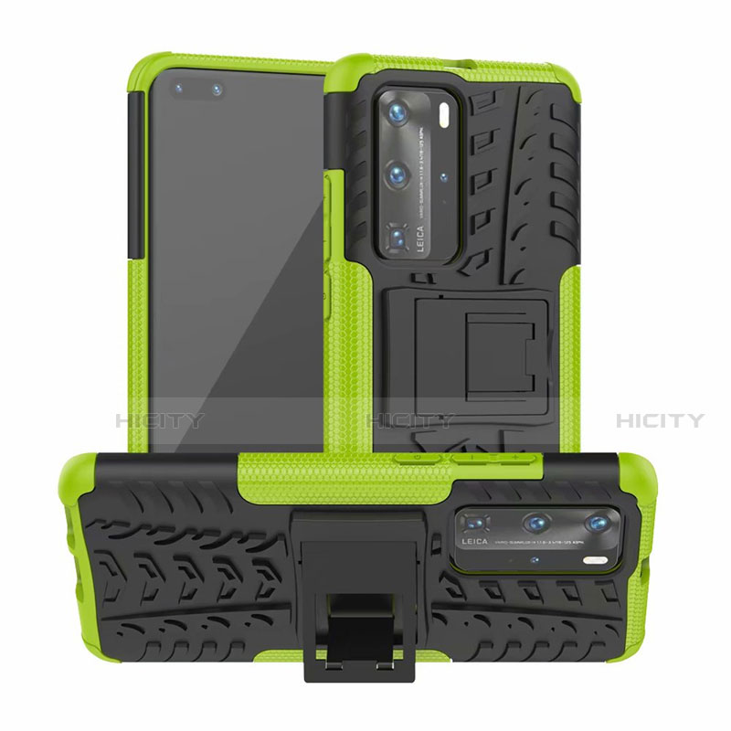 Custodia Silicone e Plastica Opaca Cover con Supporto R01 per Huawei P40 Pro Verde