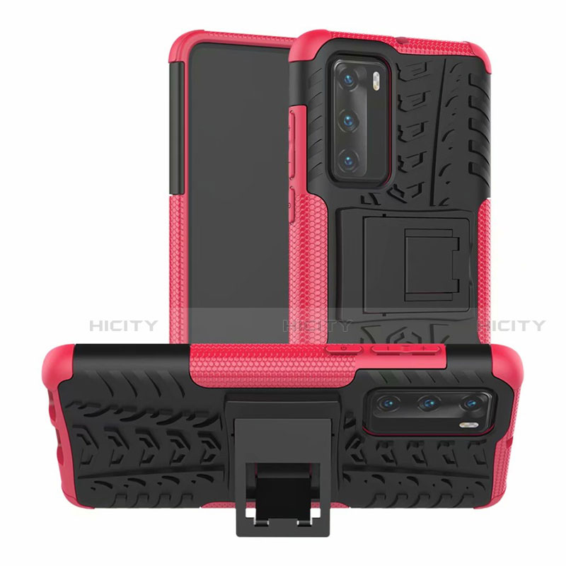 Custodia Silicone e Plastica Opaca Cover con Supporto R01 per Huawei P40 Rosa