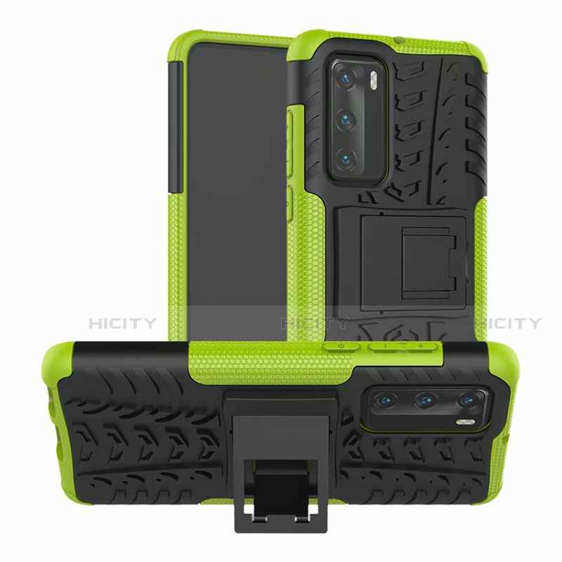 Custodia Silicone e Plastica Opaca Cover con Supporto R01 per Huawei P40 Verde