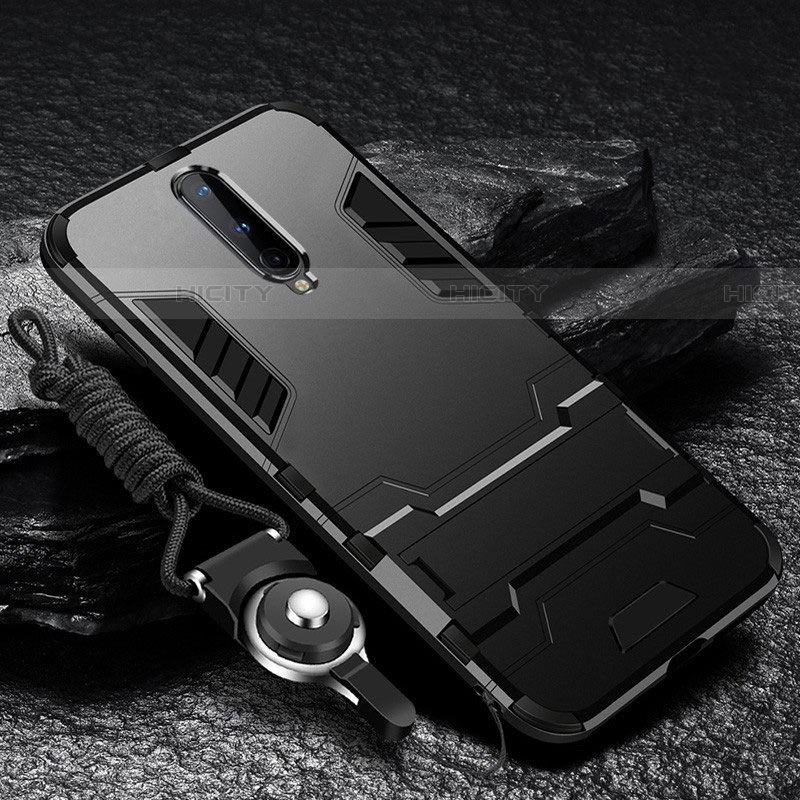 Custodia Silicone e Plastica Opaca Cover con Supporto R01 per OnePlus 8 Nero