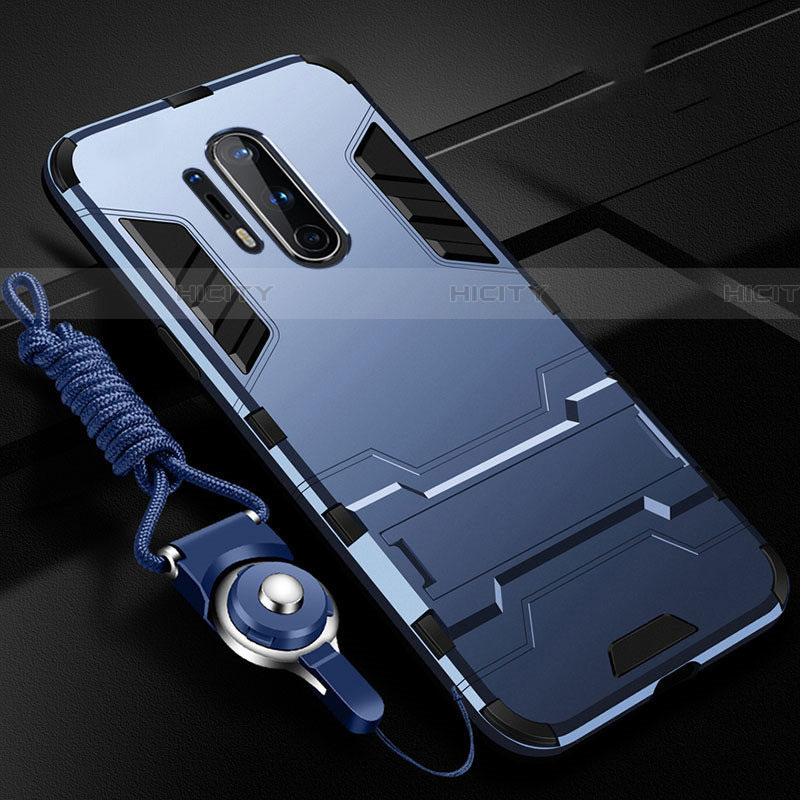 Custodia Silicone e Plastica Opaca Cover con Supporto R01 per OnePlus 8 Pro Blu