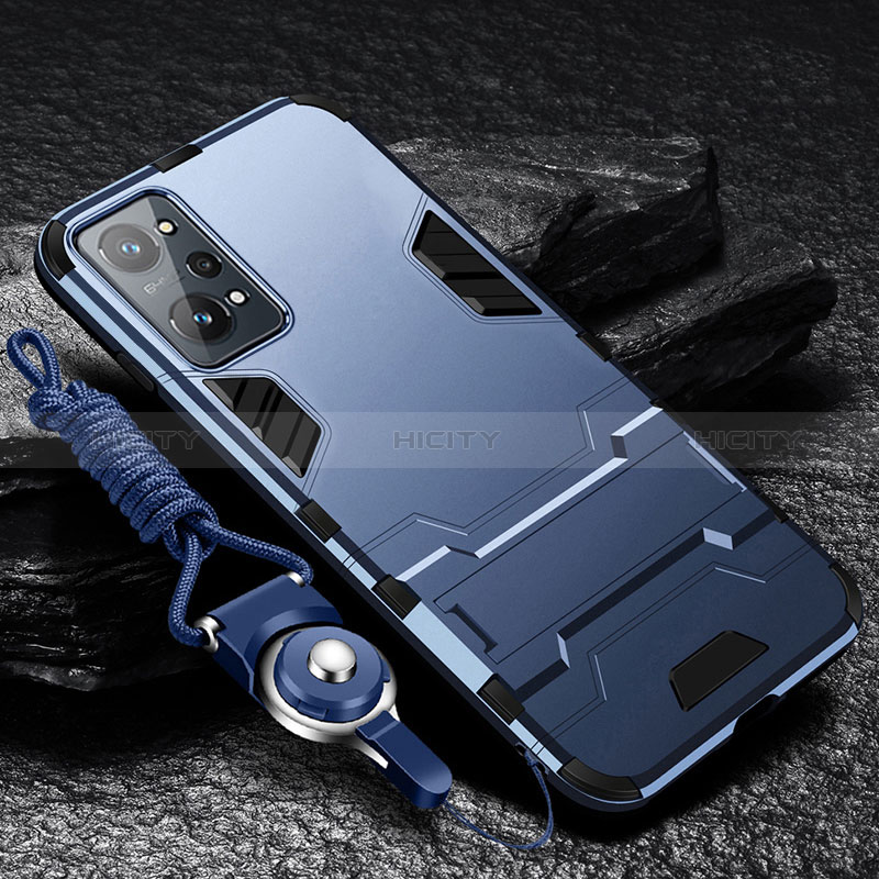 Custodia Silicone e Plastica Opaca Cover con Supporto R01 per Realme GT Neo 3T 5G Blu