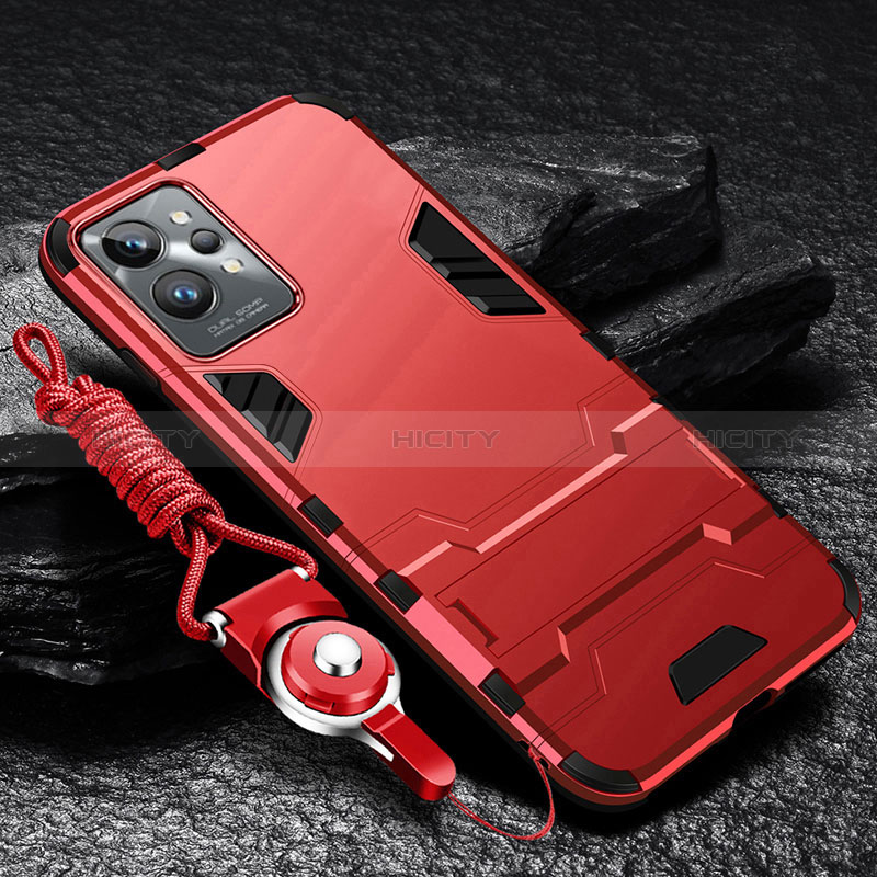 Custodia Silicone e Plastica Opaca Cover con Supporto R01 per Realme GT2 Pro 5G Rosso