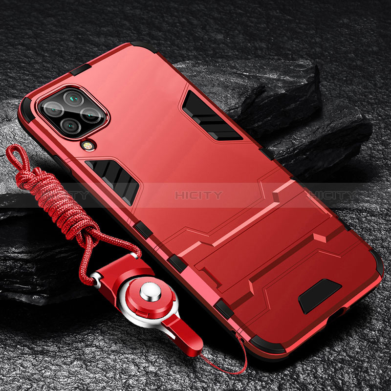 Custodia Silicone e Plastica Opaca Cover con Supporto R01 per Samsung Galaxy A12 Rosso