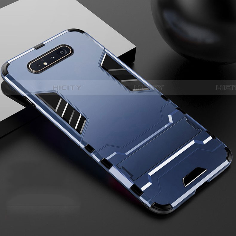 Custodia Silicone e Plastica Opaca Cover con Supporto R01 per Samsung Galaxy A80 Blu