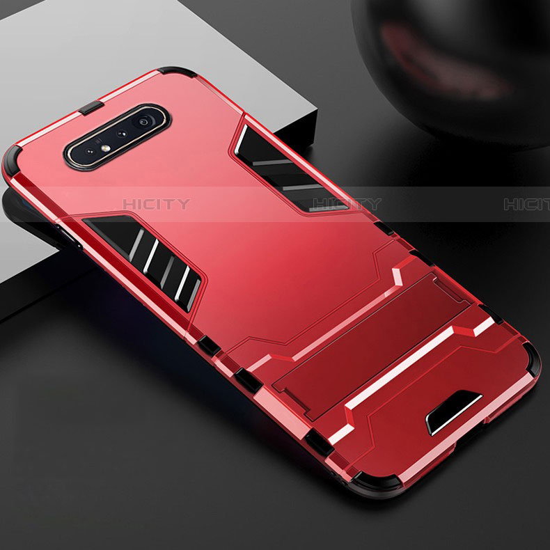 Custodia Silicone e Plastica Opaca Cover con Supporto R01 per Samsung Galaxy A80 Rosso