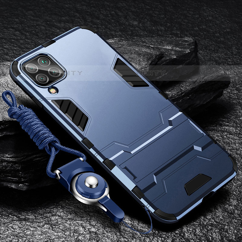 Custodia Silicone e Plastica Opaca Cover con Supporto R01 per Samsung Galaxy F22 4G Blu