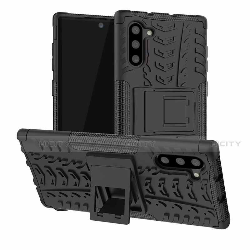 Custodia Silicone e Plastica Opaca Cover con Supporto R01 per Samsung Galaxy Note 10