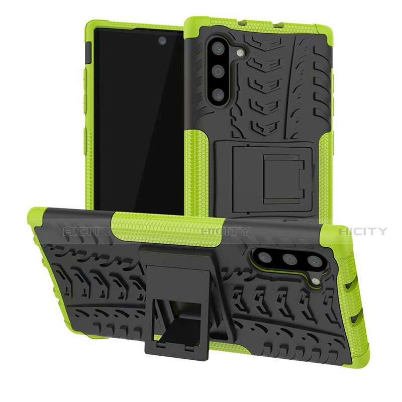 Custodia Silicone e Plastica Opaca Cover con Supporto R01 per Samsung Galaxy Note 10 5G Verde