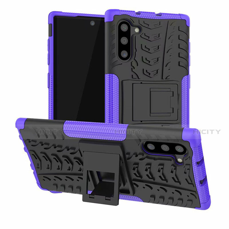 Custodia Silicone e Plastica Opaca Cover con Supporto R01 per Samsung Galaxy Note 10 5G Viola