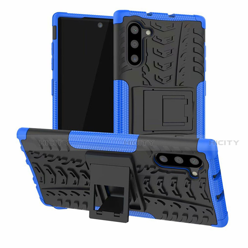 Custodia Silicone e Plastica Opaca Cover con Supporto R01 per Samsung Galaxy Note 10 Blu