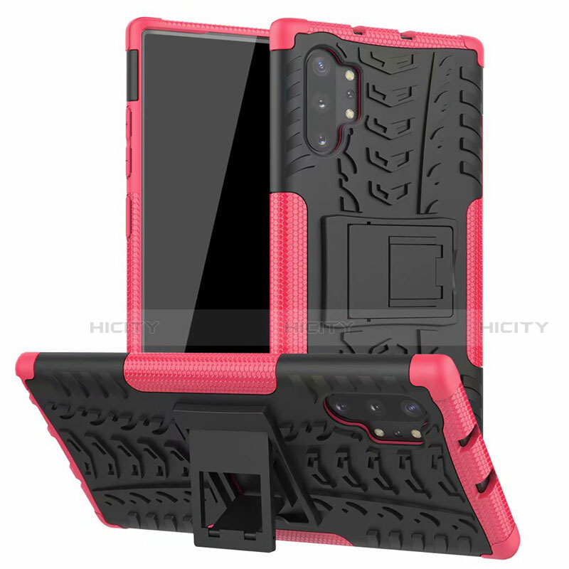 Custodia Silicone e Plastica Opaca Cover con Supporto R01 per Samsung Galaxy Note 10 Plus 5G Rosa