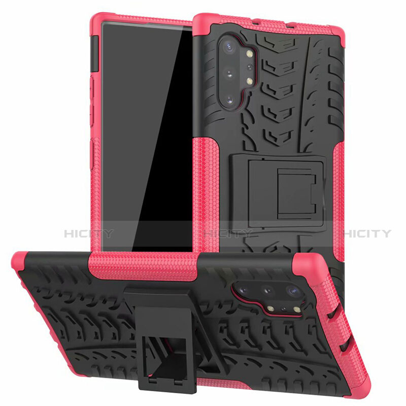 Custodia Silicone e Plastica Opaca Cover con Supporto R01 per Samsung Galaxy Note 10 Plus Rosa