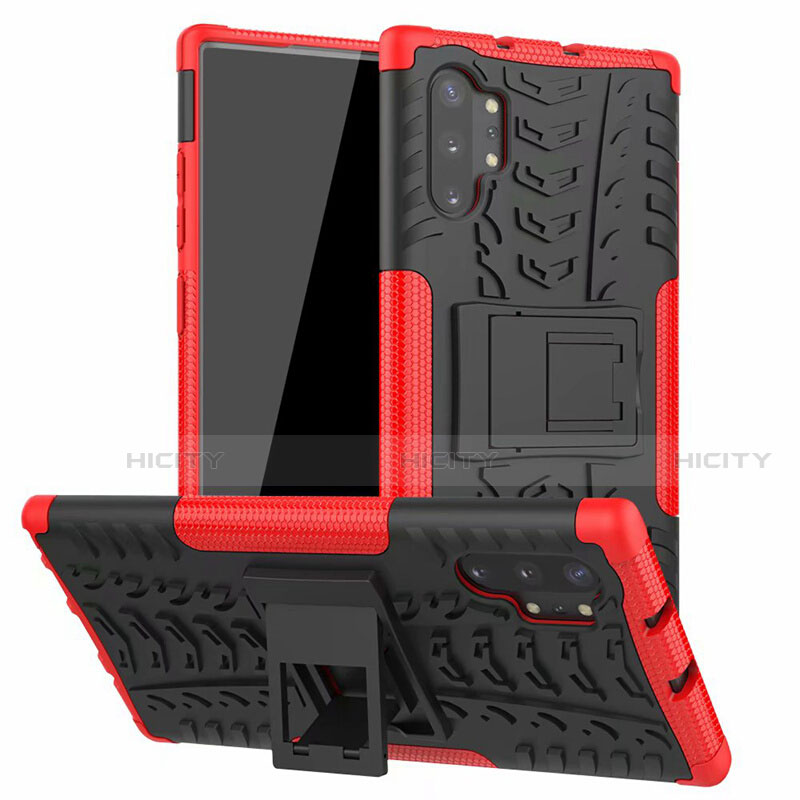 Custodia Silicone e Plastica Opaca Cover con Supporto R01 per Samsung Galaxy Note 10 Plus Rosso