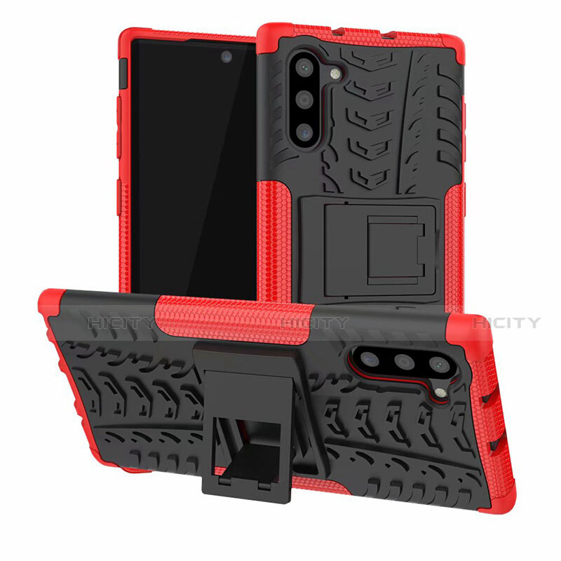 Custodia Silicone e Plastica Opaca Cover con Supporto R01 per Samsung Galaxy Note 10 Rosso