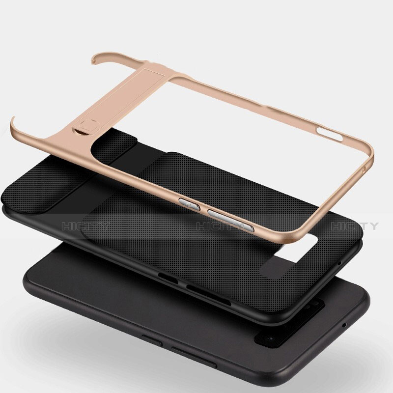 Custodia Silicone e Plastica Opaca Cover con Supporto R01 per Samsung Galaxy S10