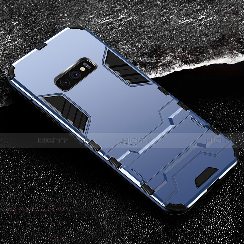 Custodia Silicone e Plastica Opaca Cover con Supporto R01 per Samsung Galaxy S10e Blu