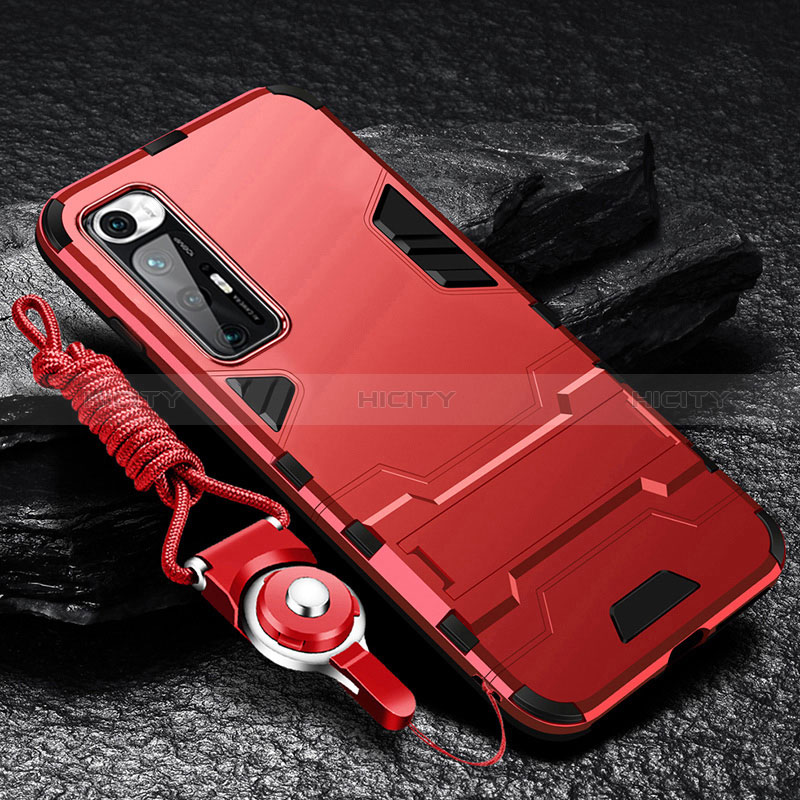 Custodia Silicone e Plastica Opaca Cover con Supporto R01 per Xiaomi Mi 10S 5G Rosso