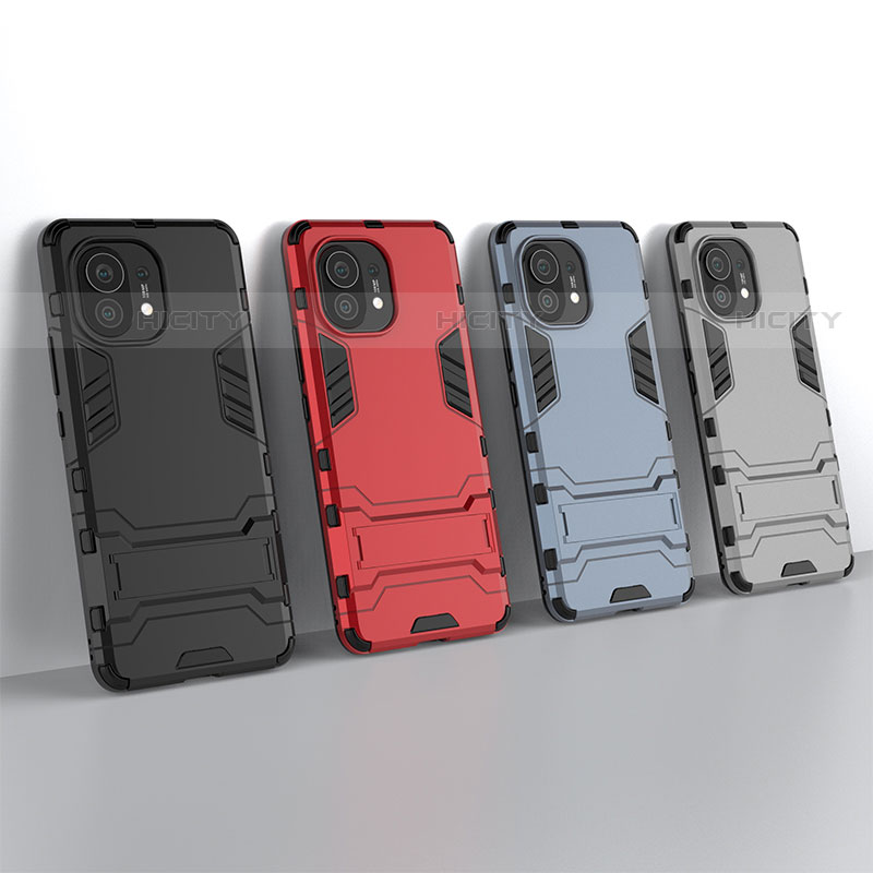 Custodia Silicone e Plastica Opaca Cover con Supporto R01 per Xiaomi Mi 11 Lite 5G