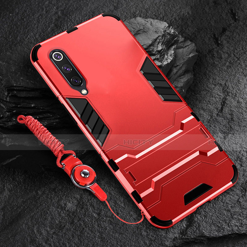 Custodia Silicone e Plastica Opaca Cover con Supporto R01 per Xiaomi Mi A3 Rosso