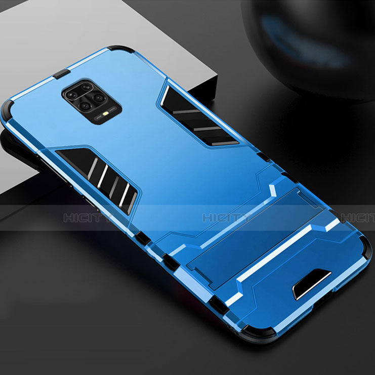 Custodia Silicone e Plastica Opaca Cover con Supporto R01 per Xiaomi Poco M2 Pro Cielo Blu