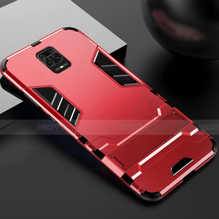 Custodia Silicone e Plastica Opaca Cover con Supporto R01 per Xiaomi Poco M2 Pro Rosso