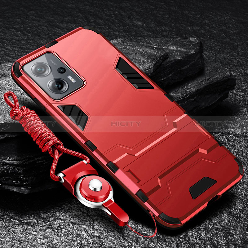 Custodia Silicone e Plastica Opaca Cover con Supporto R01 per Xiaomi Poco X4 GT 5G Rosso