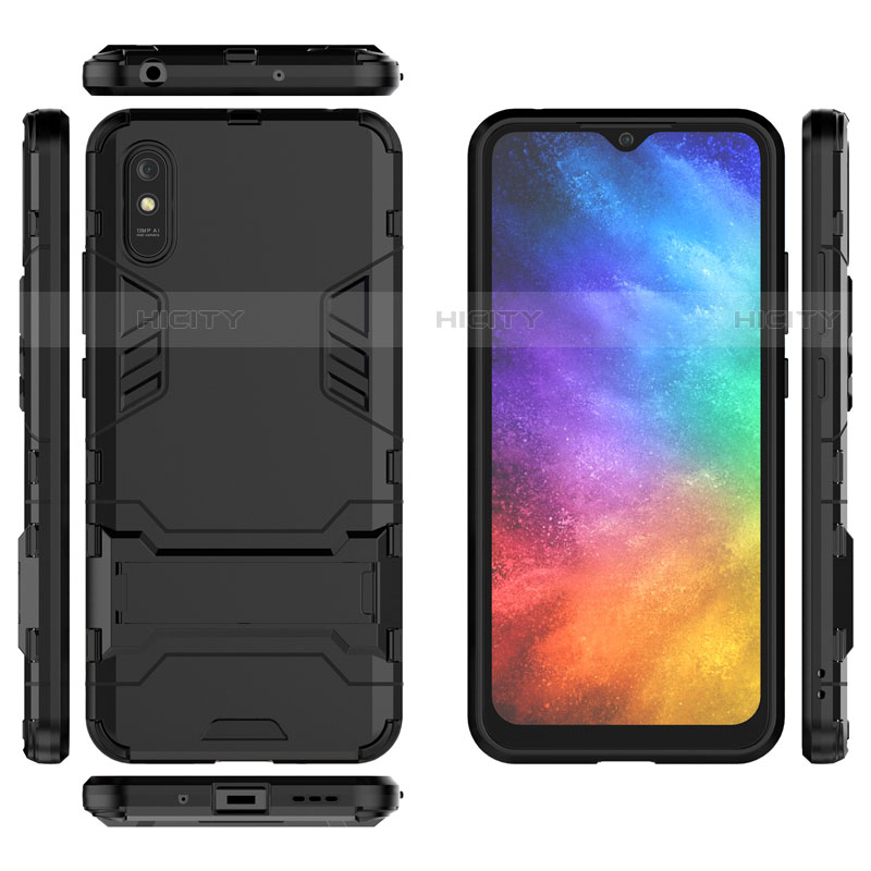 Custodia Silicone e Plastica Opaca Cover con Supporto R01 per Xiaomi Redmi 9A