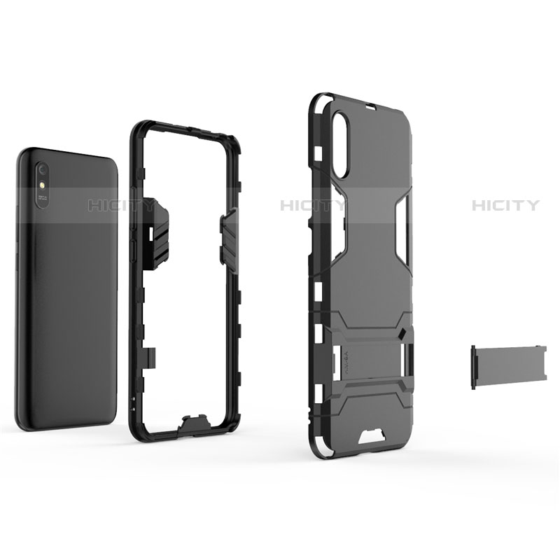 Custodia Silicone e Plastica Opaca Cover con Supporto R01 per Xiaomi Redmi 9AT