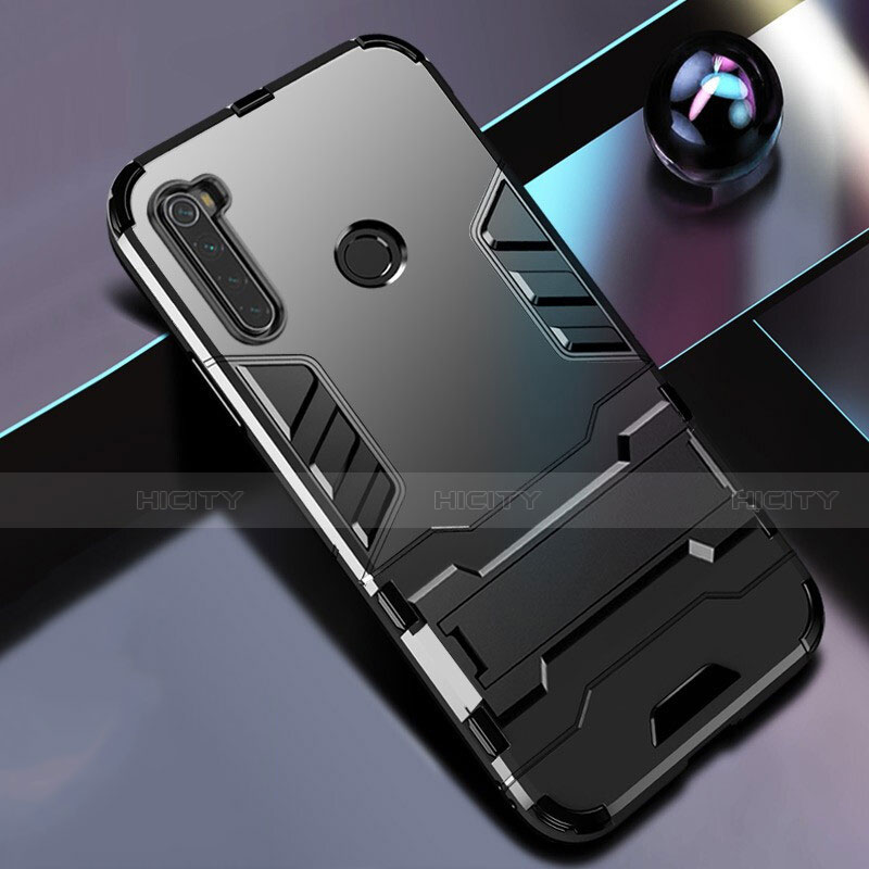 Custodia Silicone e Plastica Opaca Cover con Supporto R01 per Xiaomi Redmi Note 8 (2021)