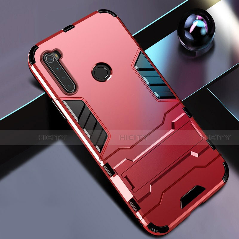 Custodia Silicone e Plastica Opaca Cover con Supporto R01 per Xiaomi Redmi Note 8 (2021) Rosso