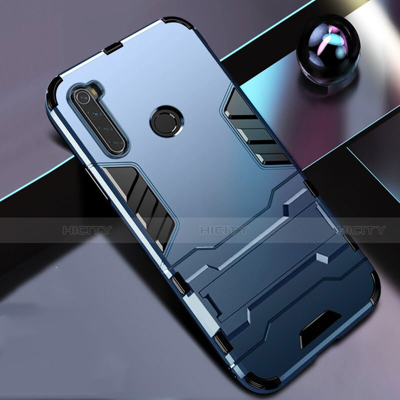 Custodia Silicone e Plastica Opaca Cover con Supporto R01 per Xiaomi Redmi Note 8T Blu