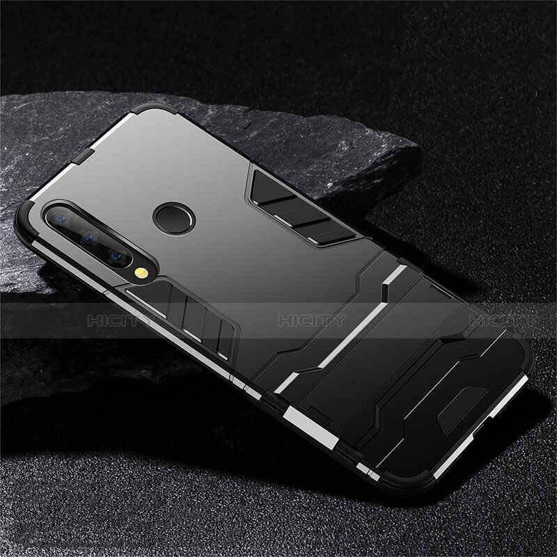 Custodia Silicone e Plastica Opaca Cover con Supporto R02 per Huawei Honor 20 Lite Nero