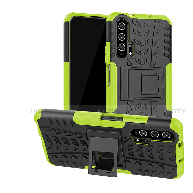 Custodia Silicone e Plastica Opaca Cover con Supporto R02 per Huawei Honor 20 Pro Verde