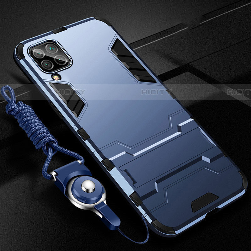 Custodia Silicone e Plastica Opaca Cover con Supporto R02 per Huawei P40 Lite Blu
