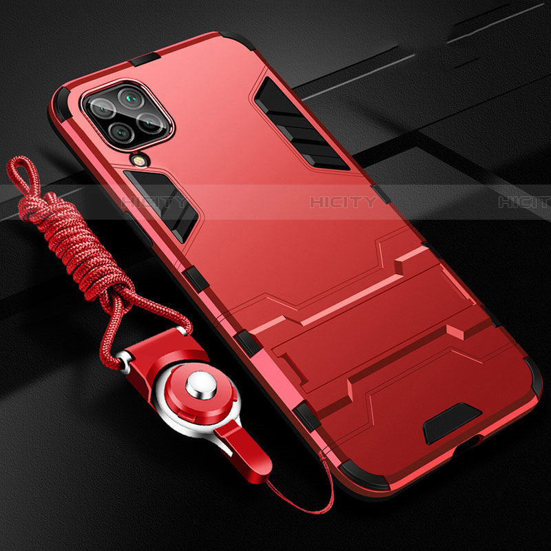 Custodia Silicone e Plastica Opaca Cover con Supporto R02 per Huawei P40 Lite Rosso