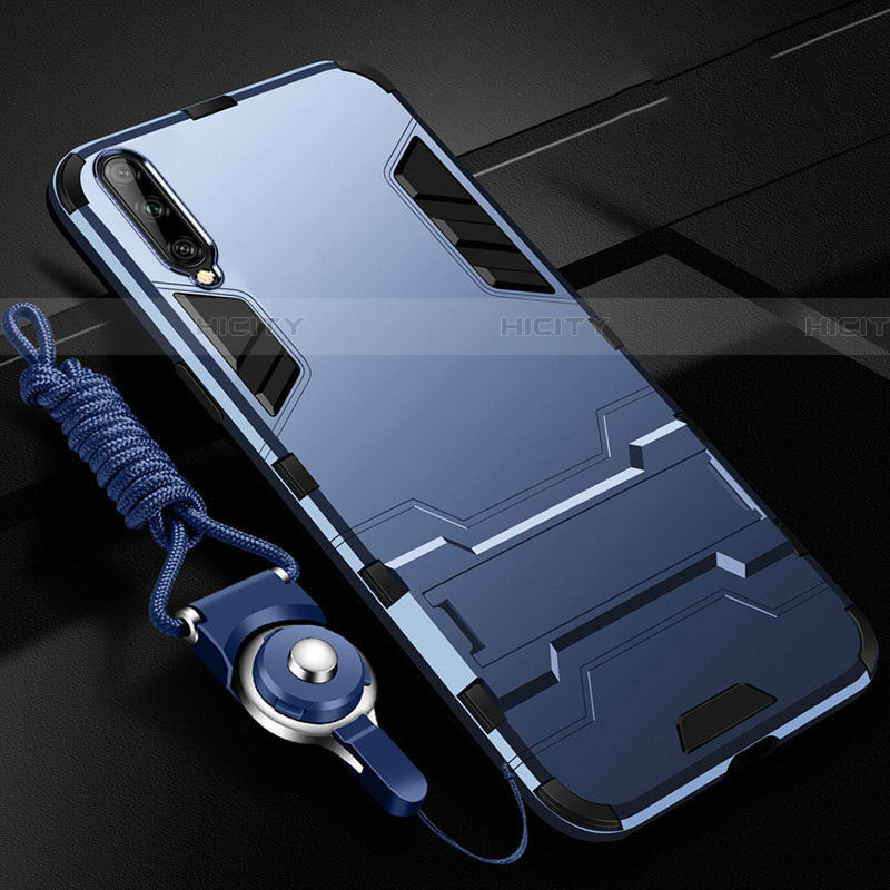 Custodia Silicone e Plastica Opaca Cover con Supporto R02 per Samsung Galaxy A70 Blu