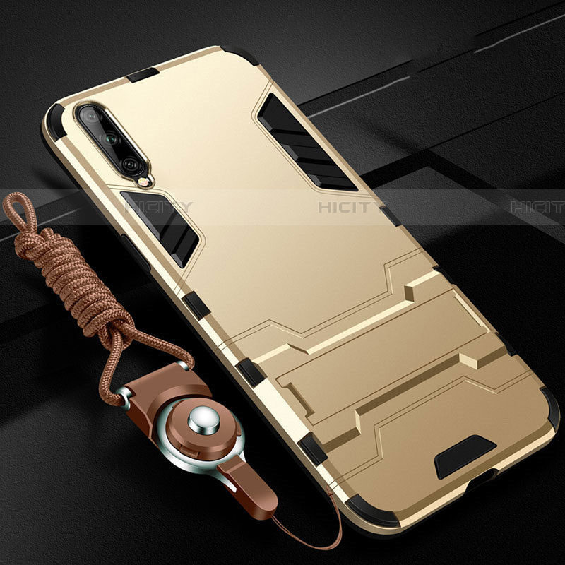 Custodia Silicone e Plastica Opaca Cover con Supporto R02 per Samsung Galaxy A70 Oro