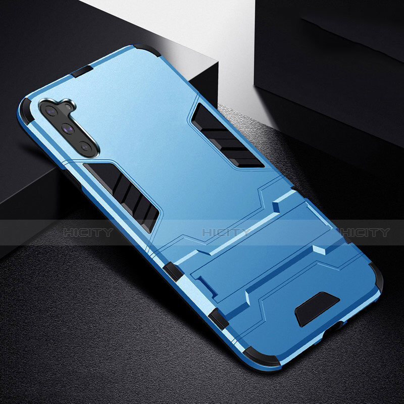 Custodia Silicone e Plastica Opaca Cover con Supporto R02 per Samsung Galaxy Note 10 Cielo Blu