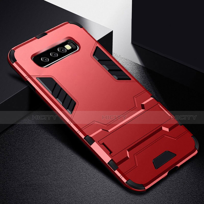 Custodia Silicone e Plastica Opaca Cover con Supporto R02 per Samsung Galaxy S10 5G Rosso