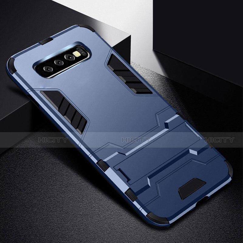 Custodia Silicone e Plastica Opaca Cover con Supporto R02 per Samsung Galaxy S10 Plus Blu