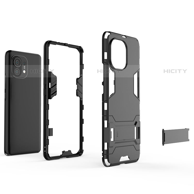 Custodia Silicone e Plastica Opaca Cover con Supporto R02 per Xiaomi Mi 11 5G