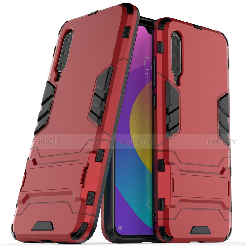 Custodia Silicone e Plastica Opaca Cover con Supporto R02 per Xiaomi Mi A3 Rosso