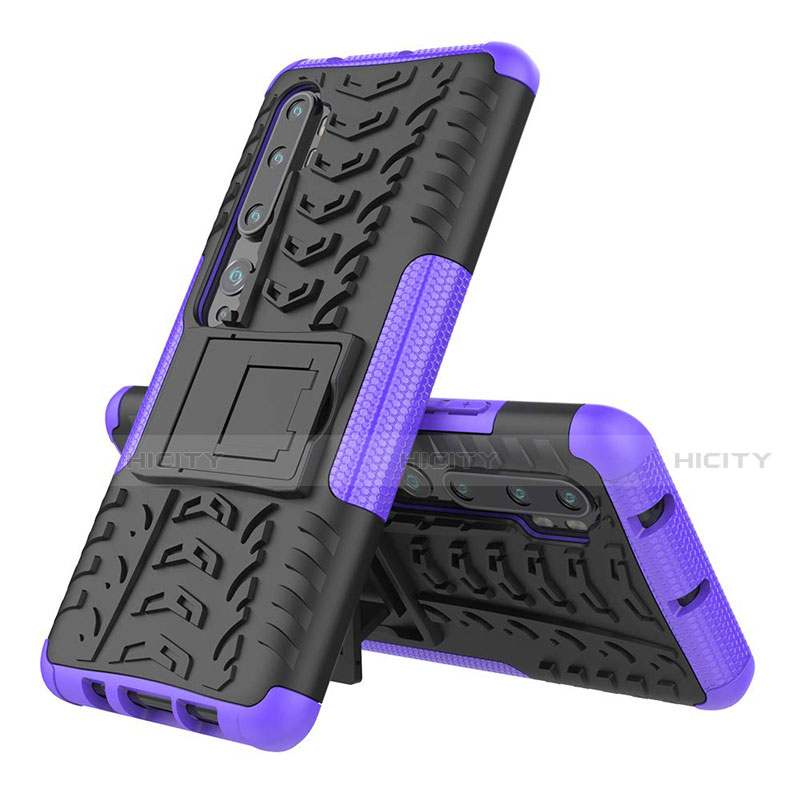 Custodia Silicone e Plastica Opaca Cover con Supporto R02 per Xiaomi Mi Note 10 Pro Viola