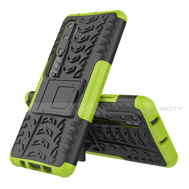 Custodia Silicone e Plastica Opaca Cover con Supporto R02 per Xiaomi Mi Note 10 Verde